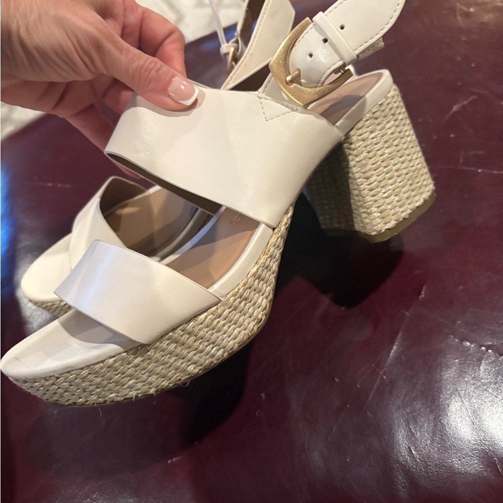 Chic White Platform Sandals with Woven Heel